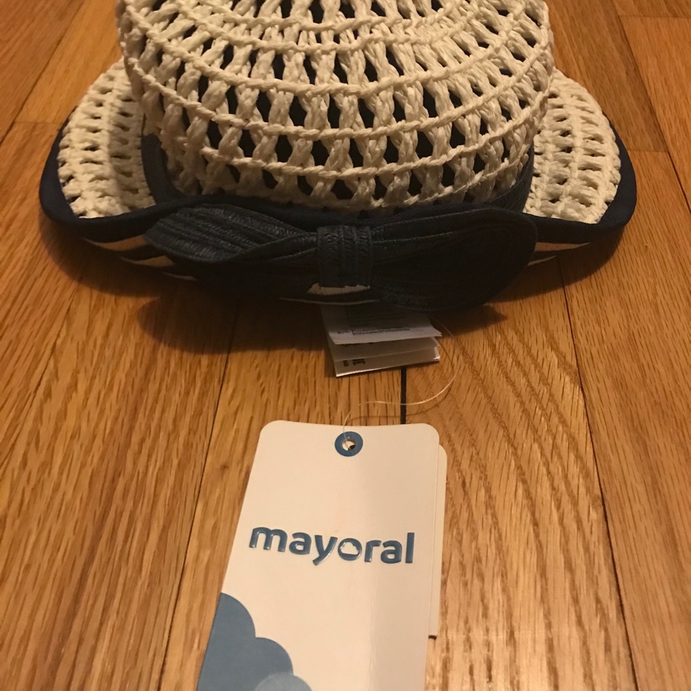 Girls Mayoral hat - navy + white with bow